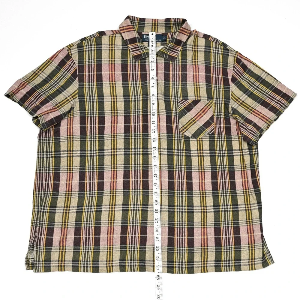 Polo Ralph Lauren Mens Window Plaid Cotton S/S Polo‎ Shirt Pocket Mens XL Preppy